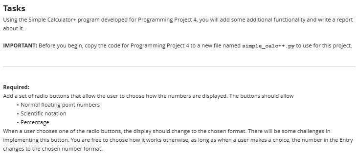 Tasks Using the Simple Calculator + program