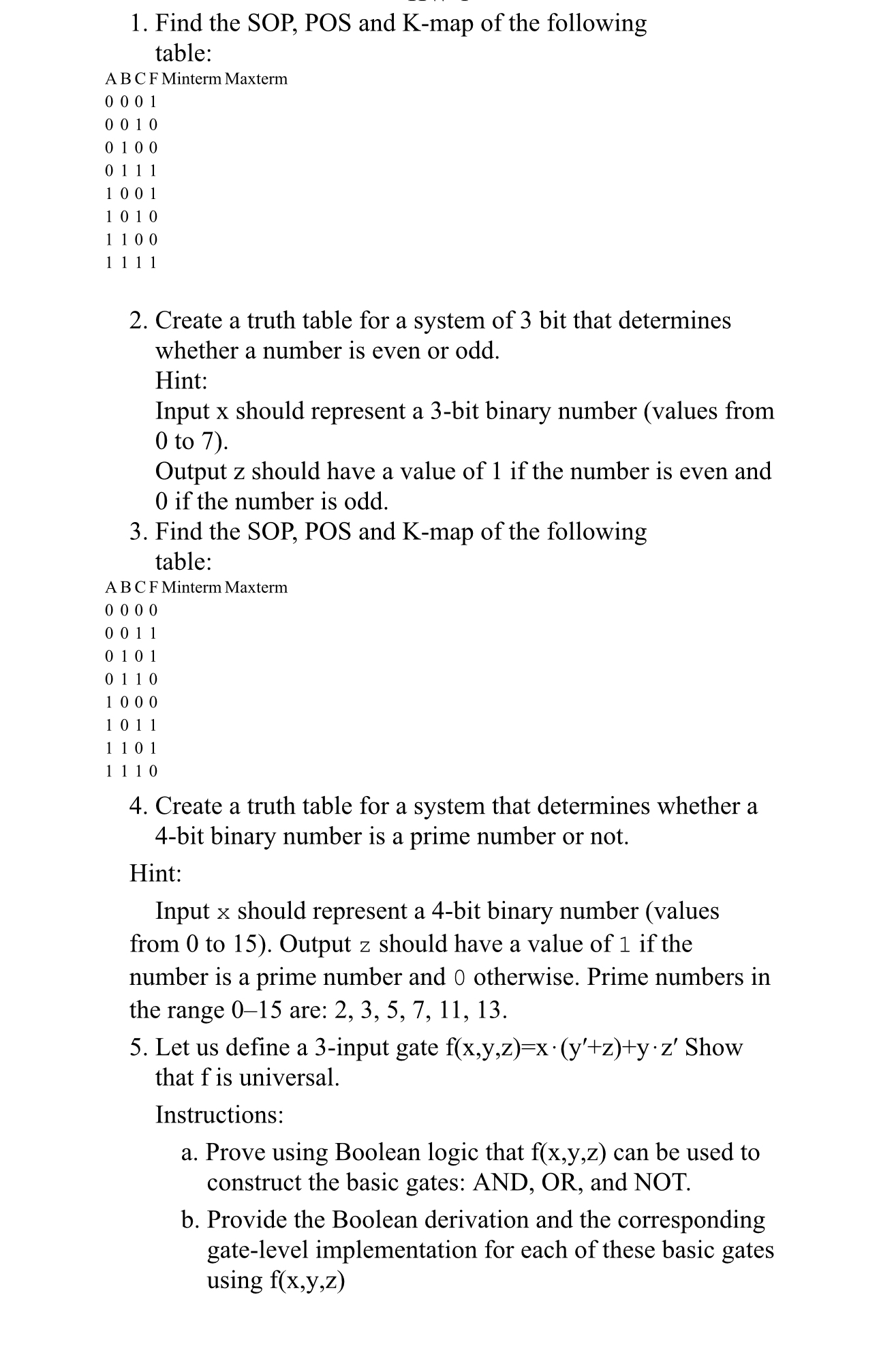 Find the SOP, POS and K - map of the following