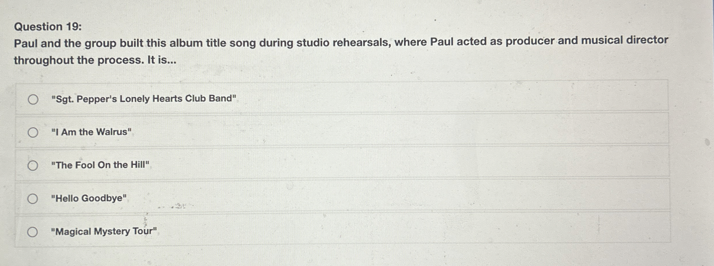 Question 1 9 : Paul and the group built this