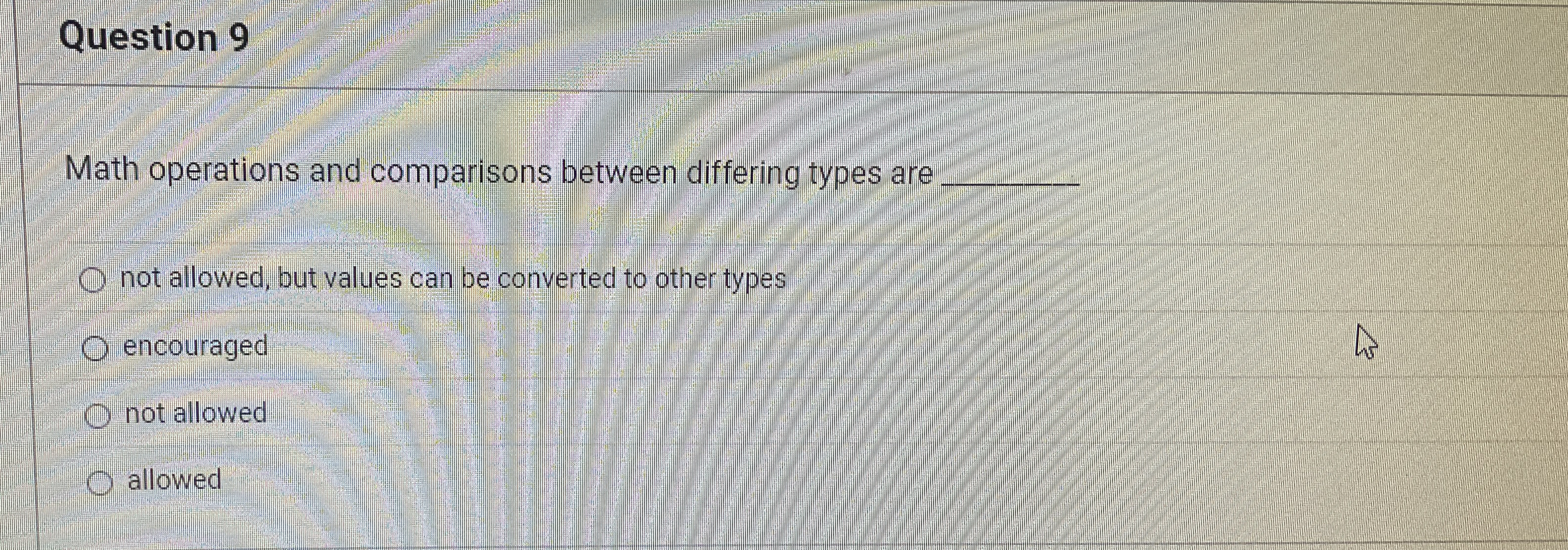 Question 9 Math operations and comparisons