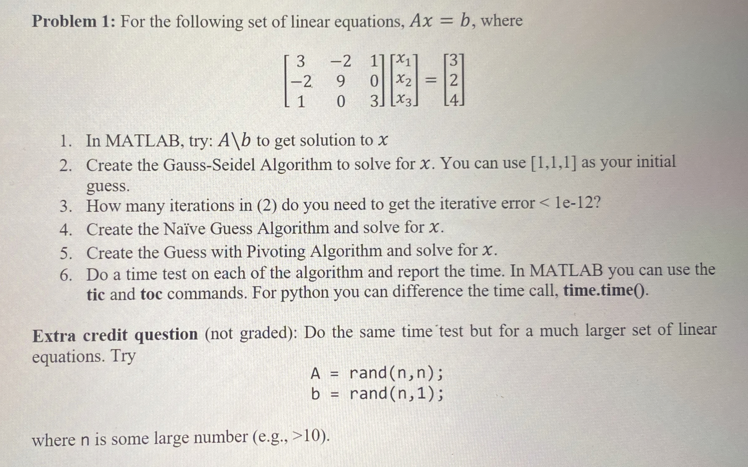 Problem 1 : For the following set of linear