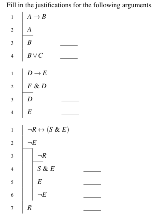 Fill in the justifications for the following