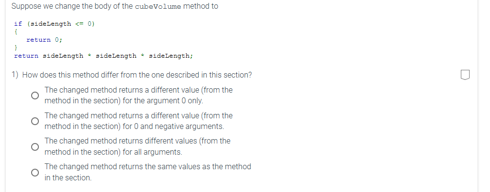 Suppose we change the body of the cubeVolume