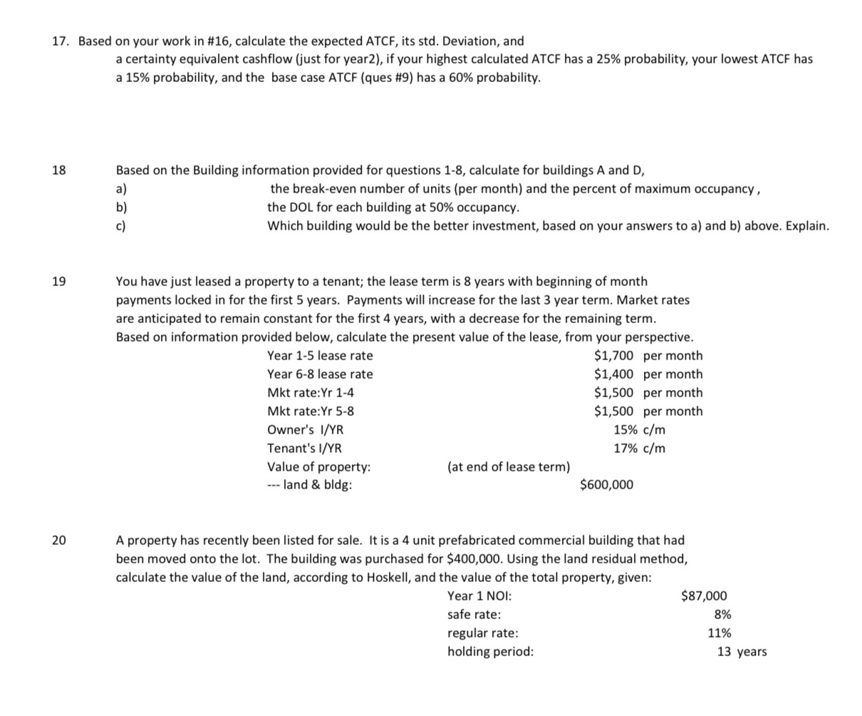 17. Based on your work in #15, calculate the