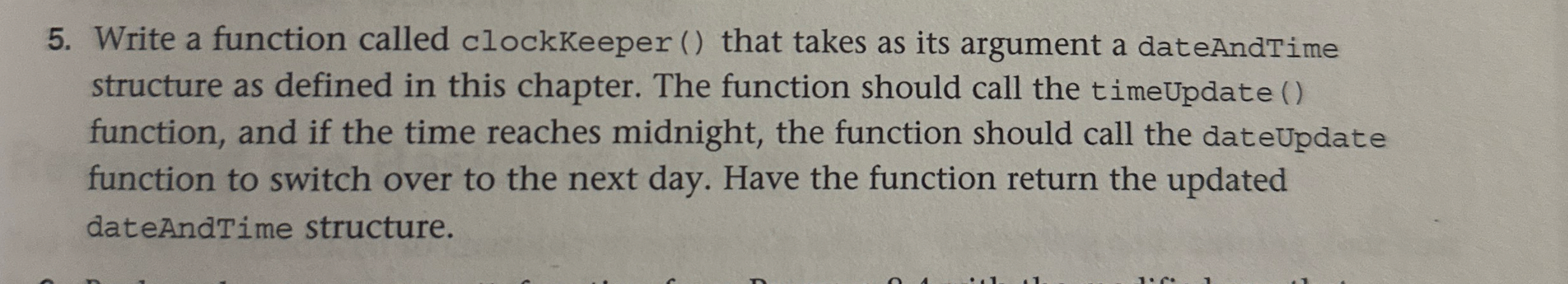 Write a function called clockKeeper ( ) that