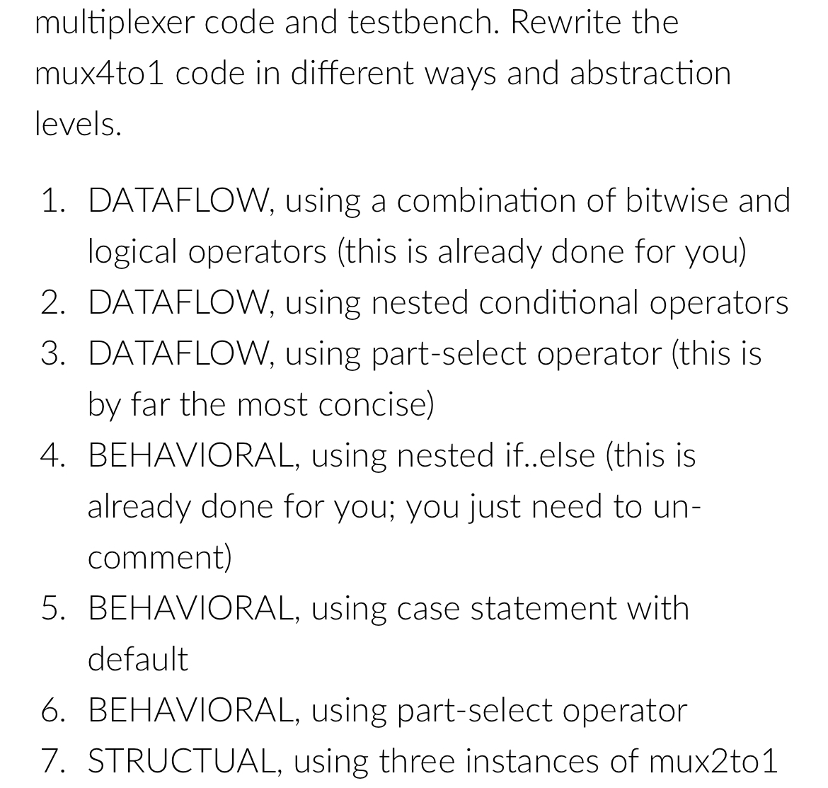 Rewrite the mux 4 to 1 code in different ways and