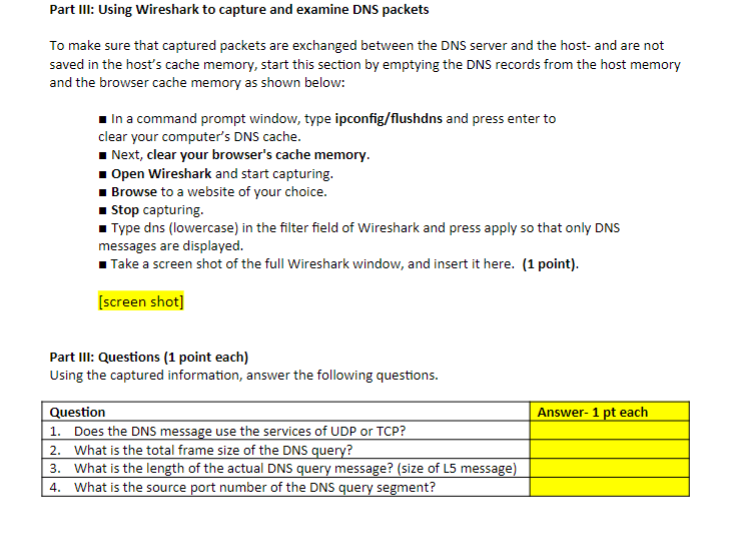 Part III: Using Wireshark to capture and examine