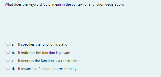 What does the keyword 'void' mean in the context