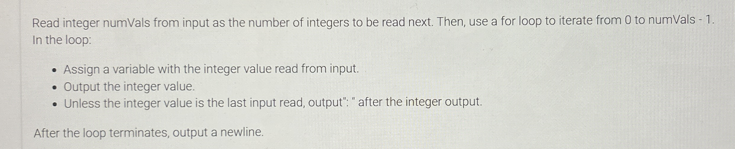 C + + Read integer numVals from input as the