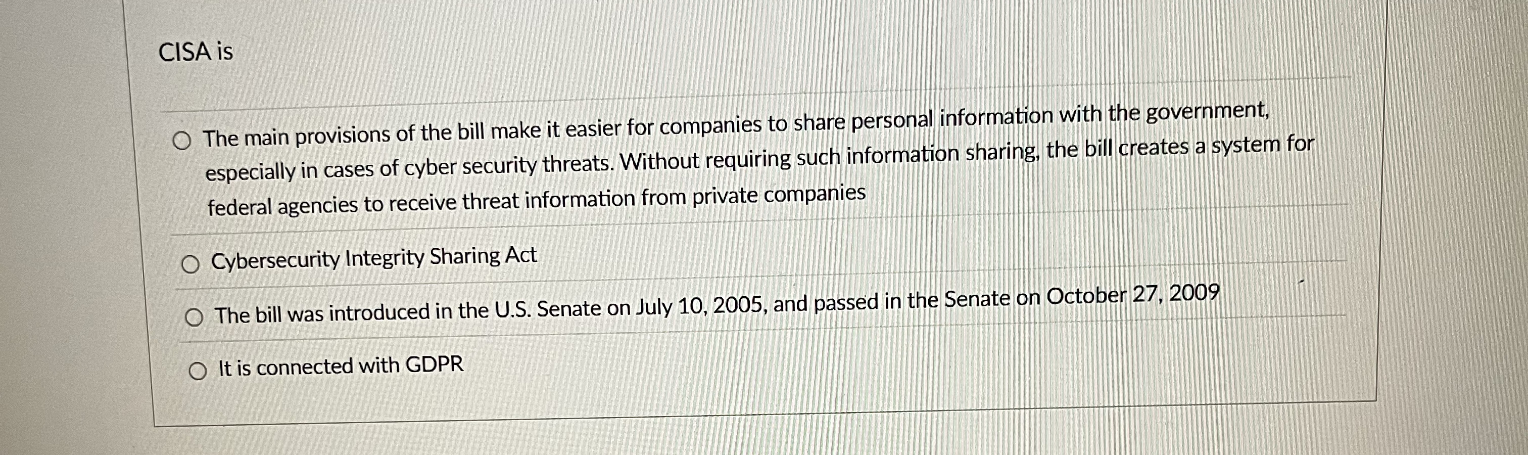 CISA is The main provisions of the bill make it