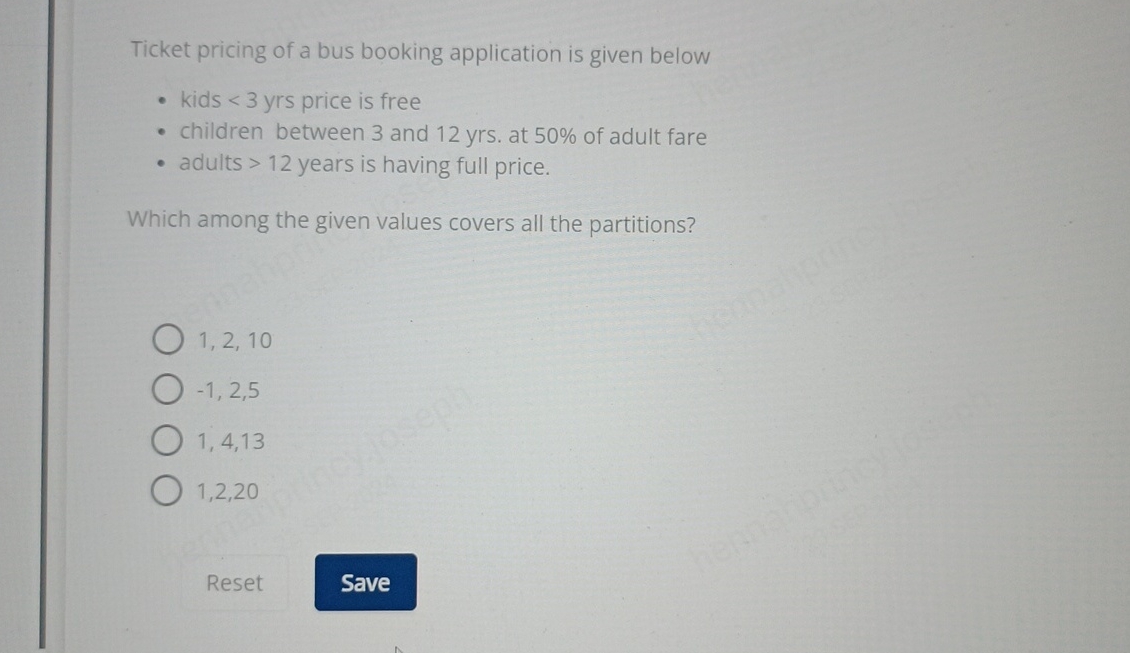Ticket pricing of a bus booking application is