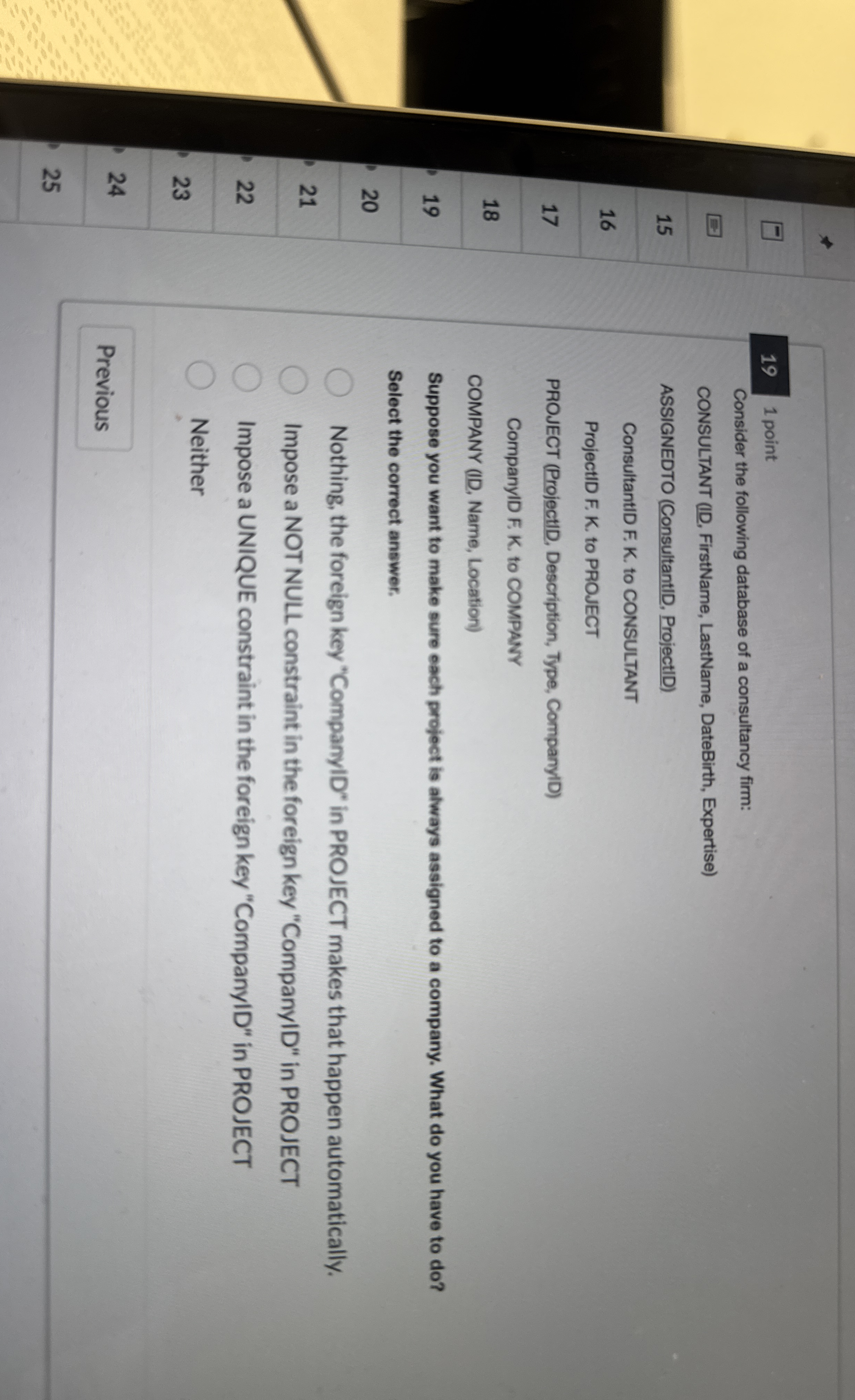 1 9 1 point Consider the following database of a