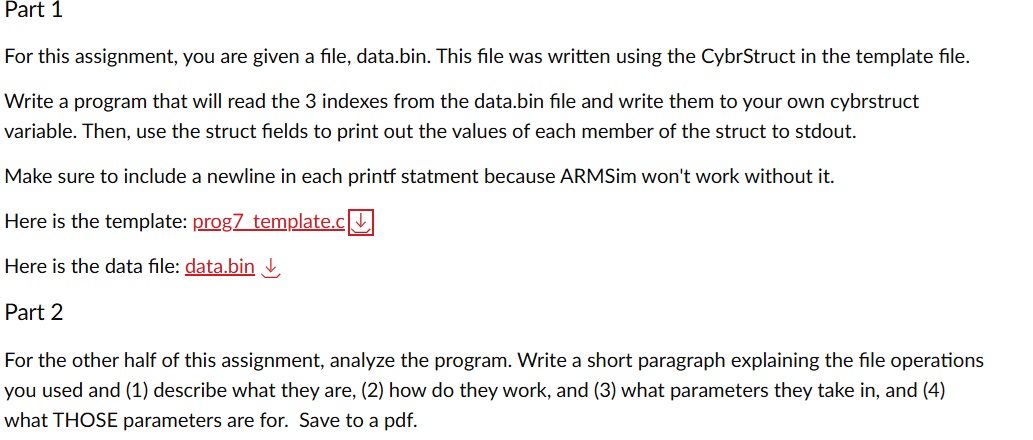 Part 1 For this assignment, you are given a file,