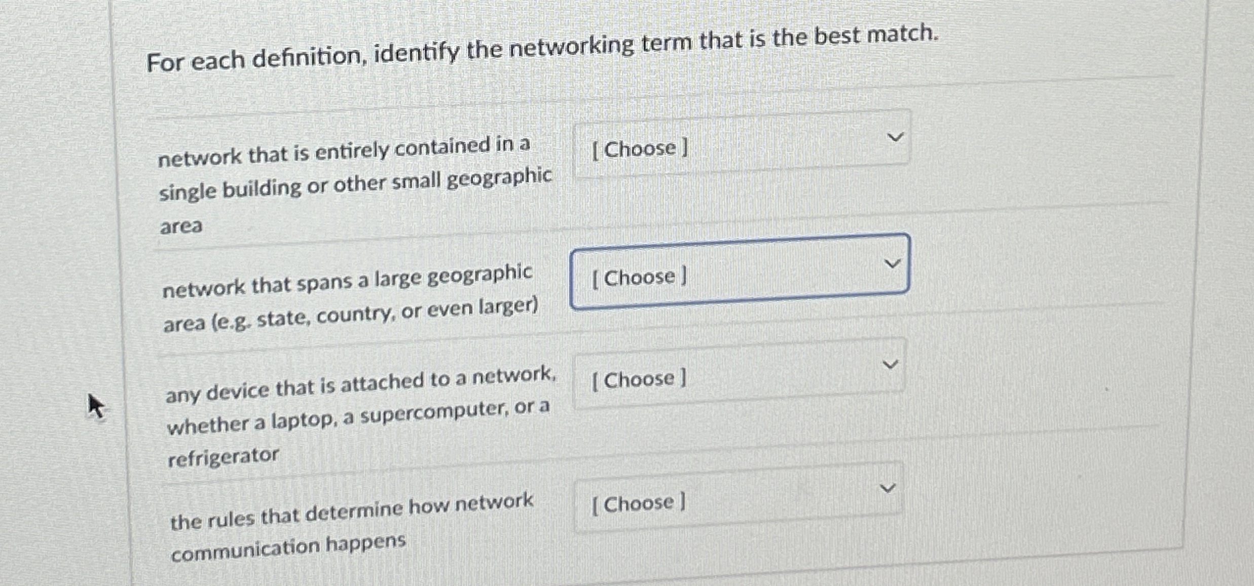 For each definition, identify the networking term