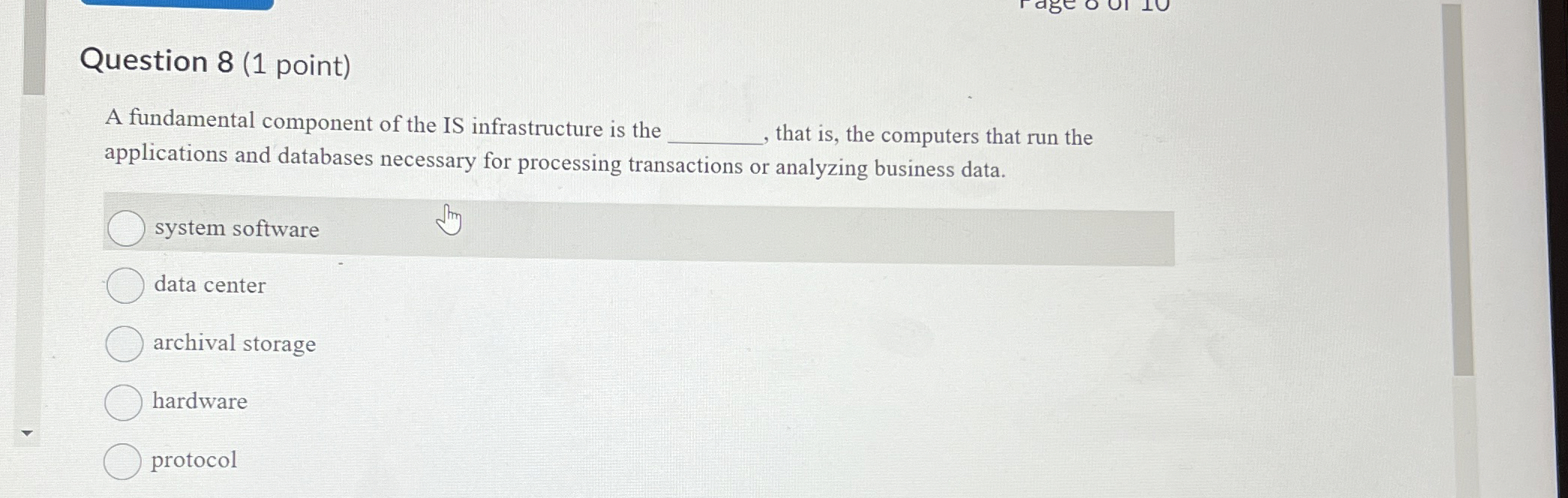 Question 8 ( 1 point ) A fundamental component of