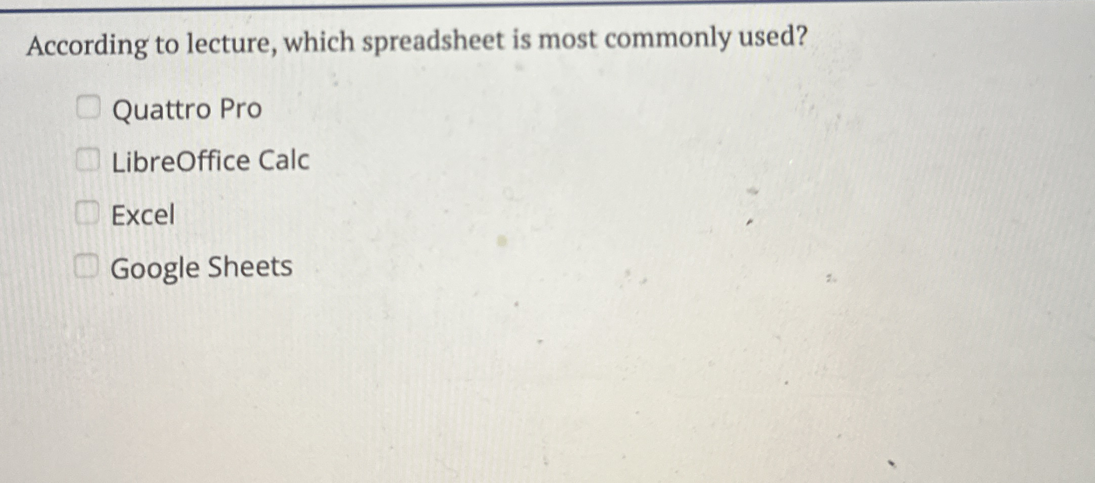 According to lecture, which spreadsheet is most