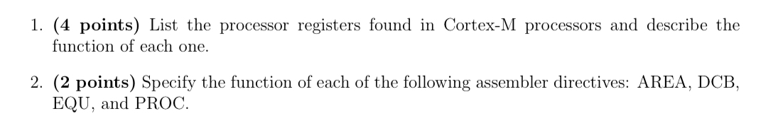 ( 4 points ) List the processor registers found