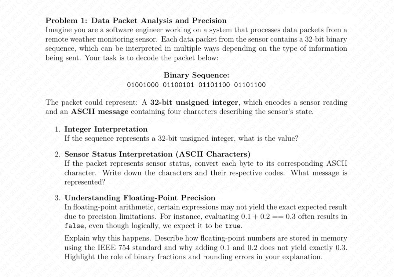 Problem 1 : Data Packet Analysis and Precision