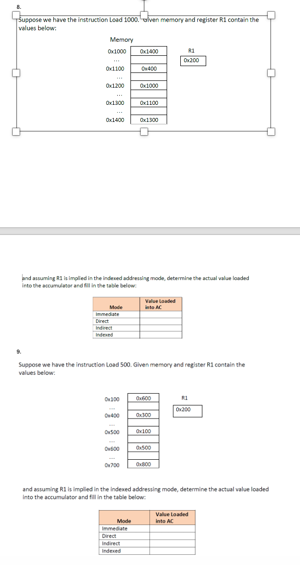 8 . Suppose we have the instruction Load 1 0 0 0