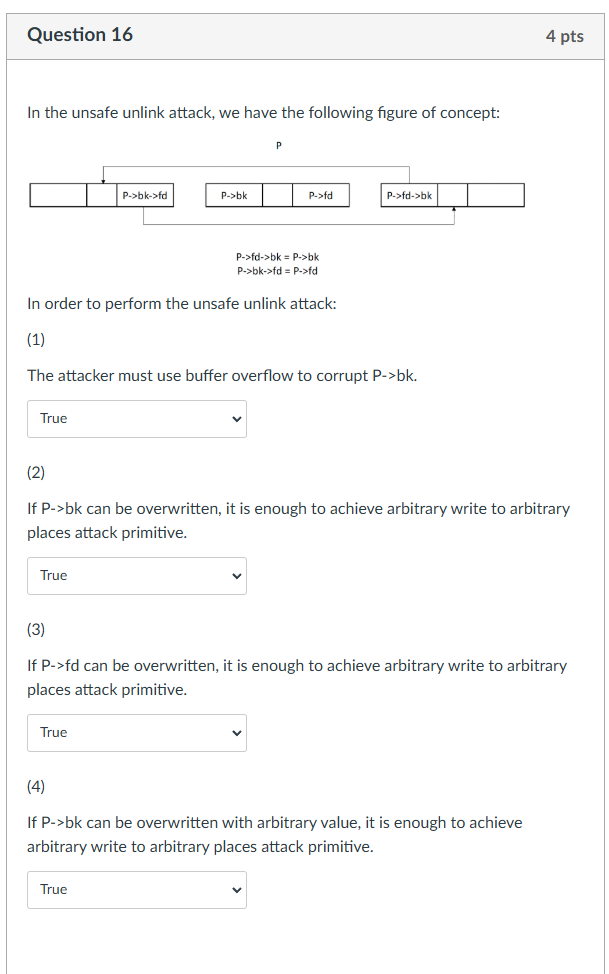 In the unsafe unlink attack, we have the