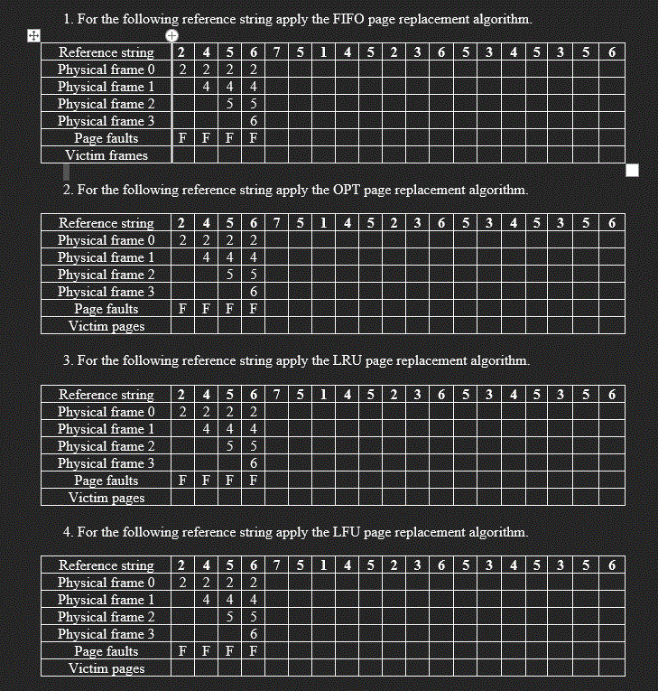 1 . For the following reference string apply the