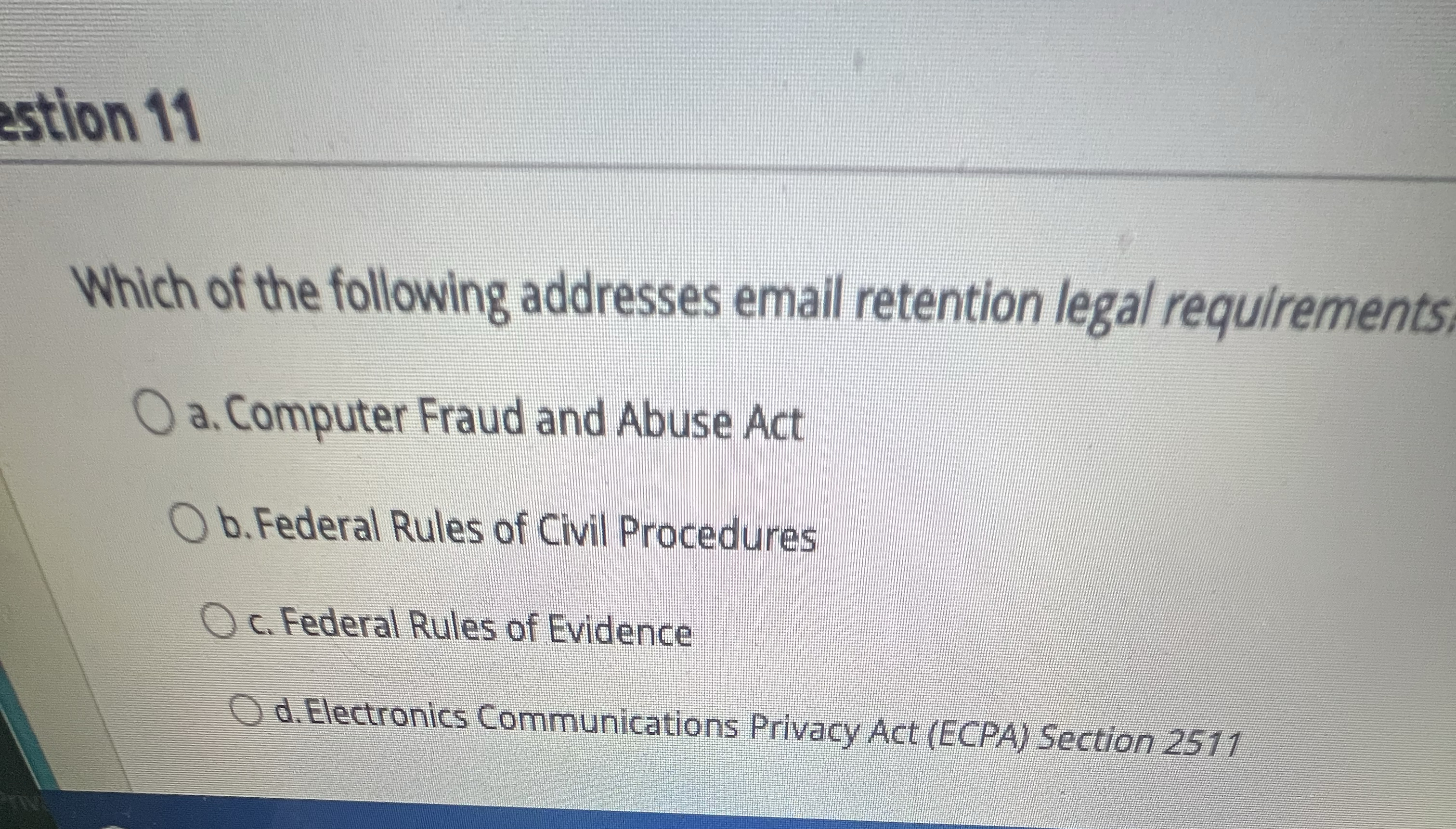 estion 1 1 Which of the following addresses email