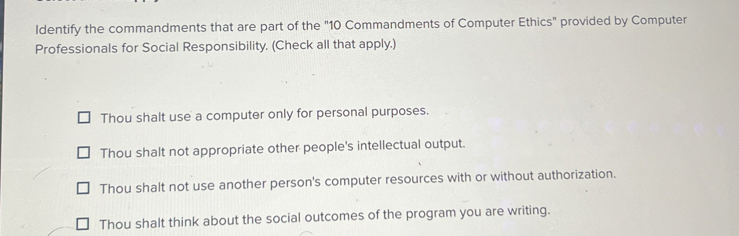 Identify the commandments that are part of the "