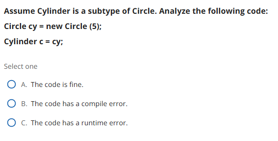 Assume Cylinder is a subtype of Circle. Analyze