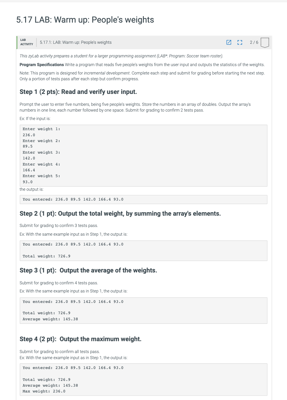 5 . 1 7 LAB: Warm up: People's weights LAB