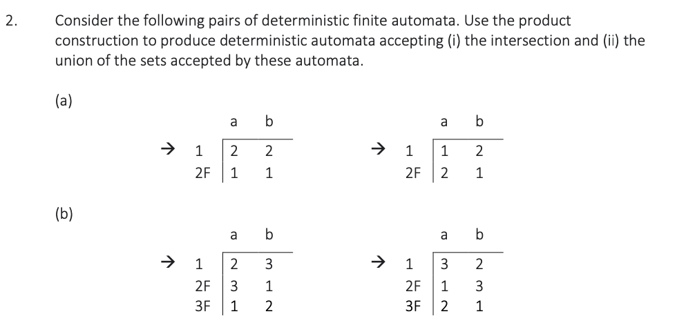 2 . Consider the following pairs of deterministic