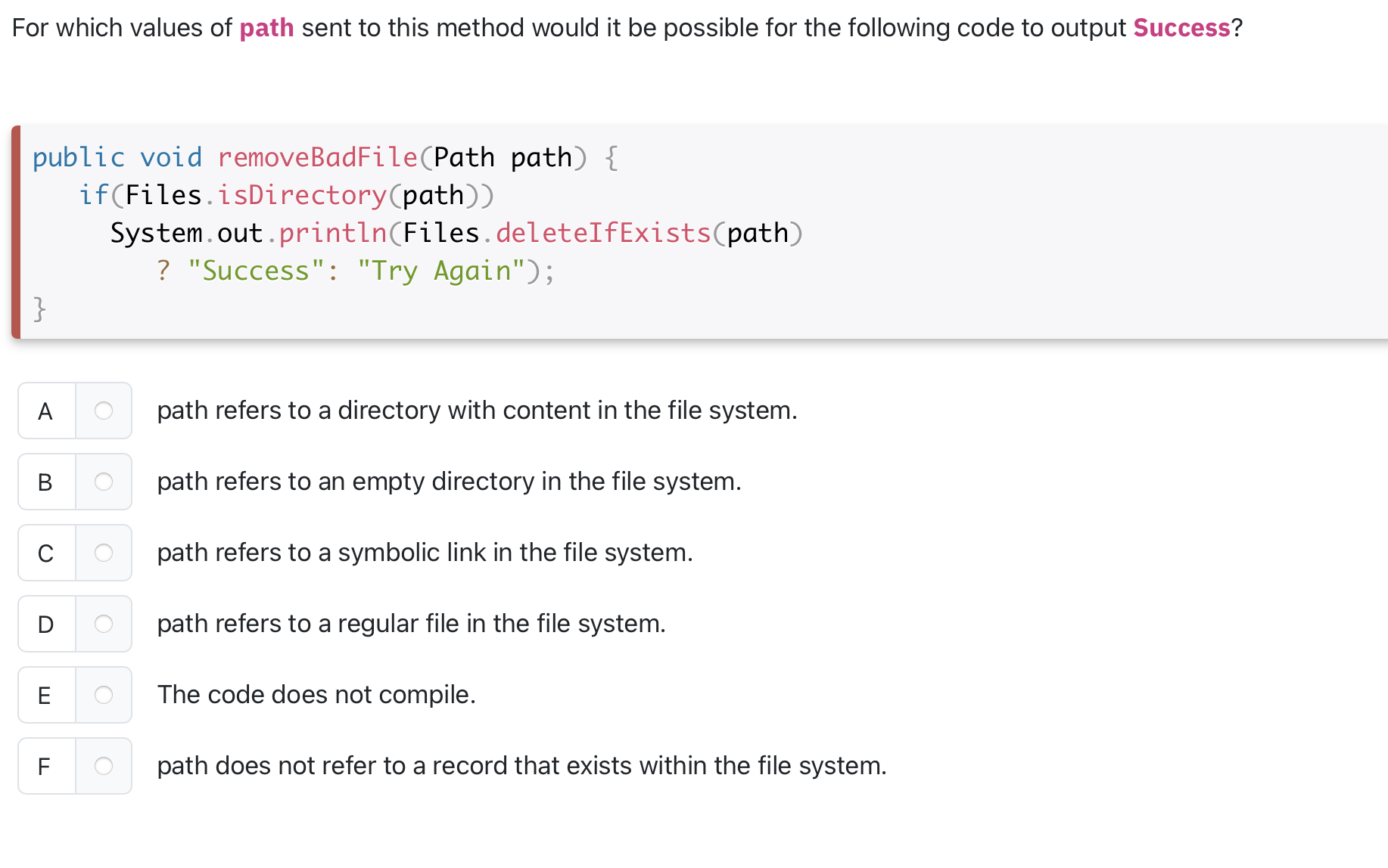 For which values of path sent to this method