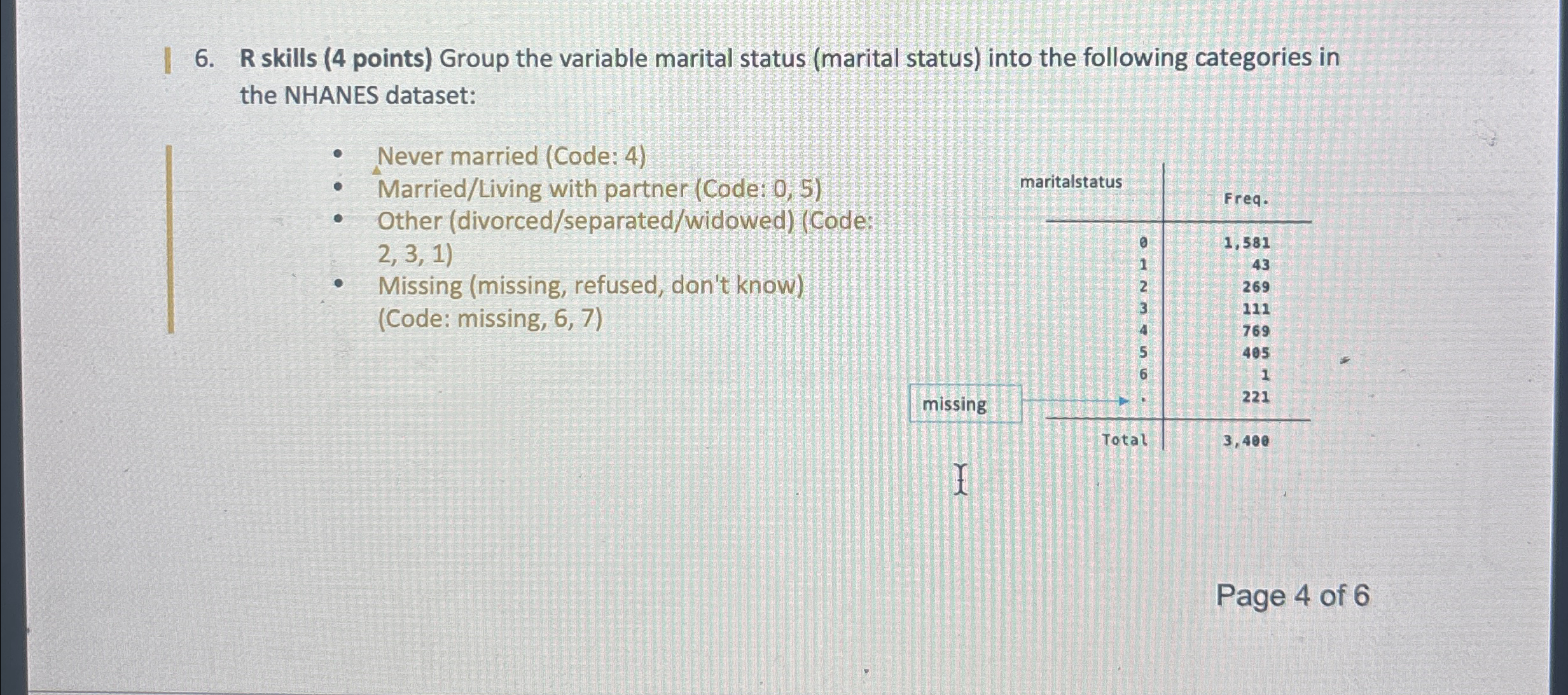R skills ( 4 points ) Group the variable marital
