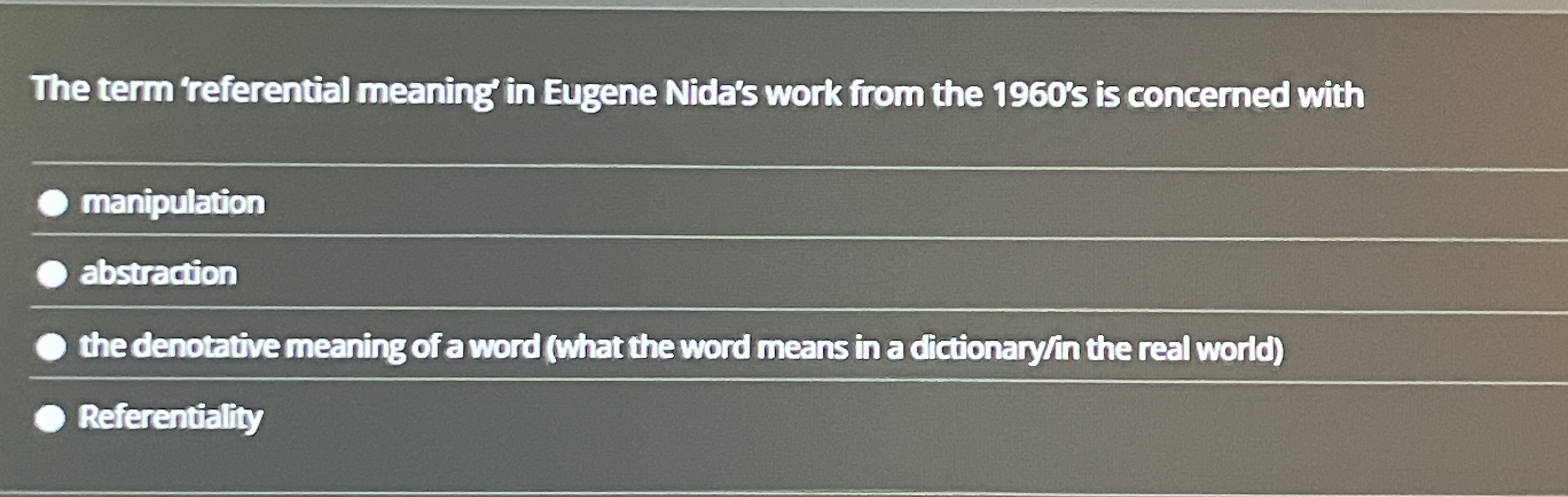 The term 'referential meaning' in Eugene Nida's