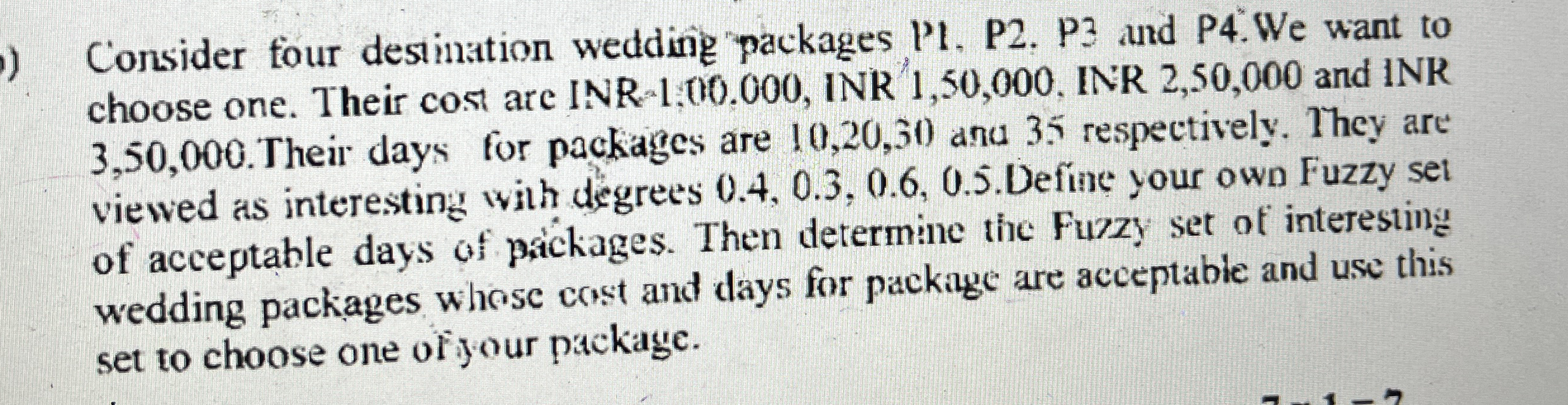 Consider four destination wedding packages P 1 .