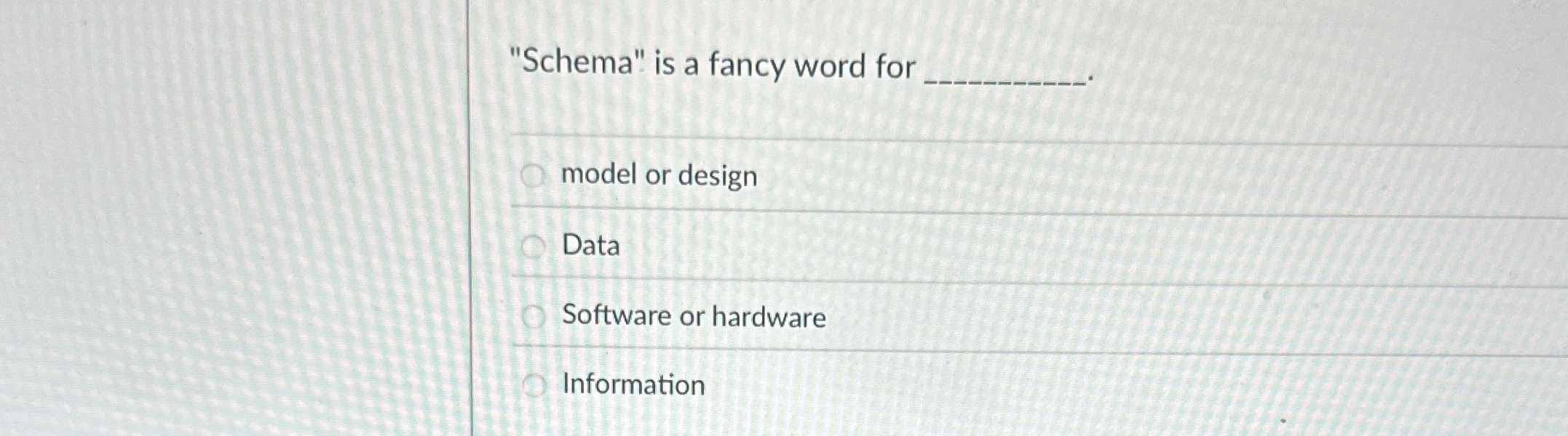 "Schema" is a fancy word for model or design Data