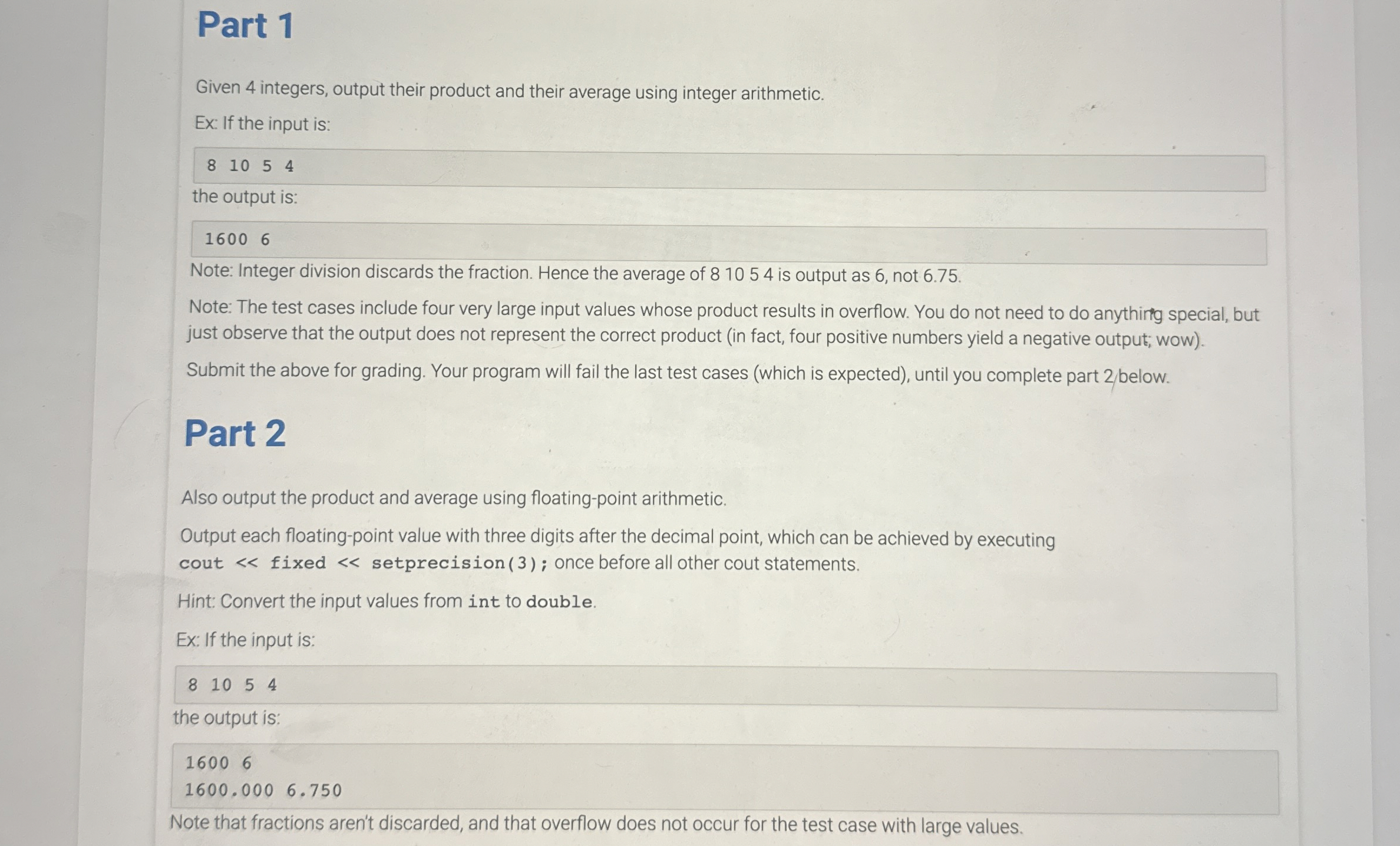 How to solve Part 1 Given 4 integers, output