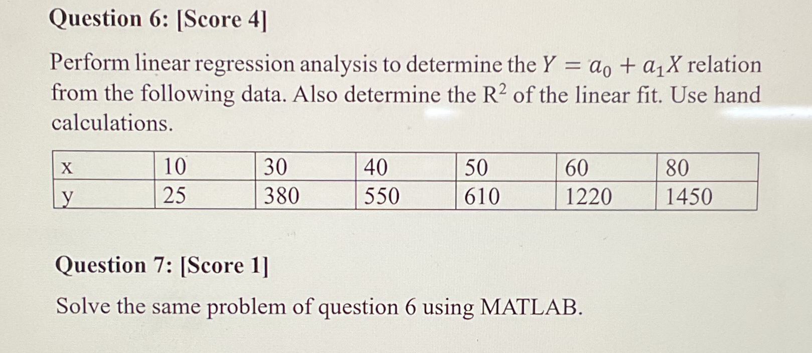 Question 6 : [ Score 4 ] Perform linear