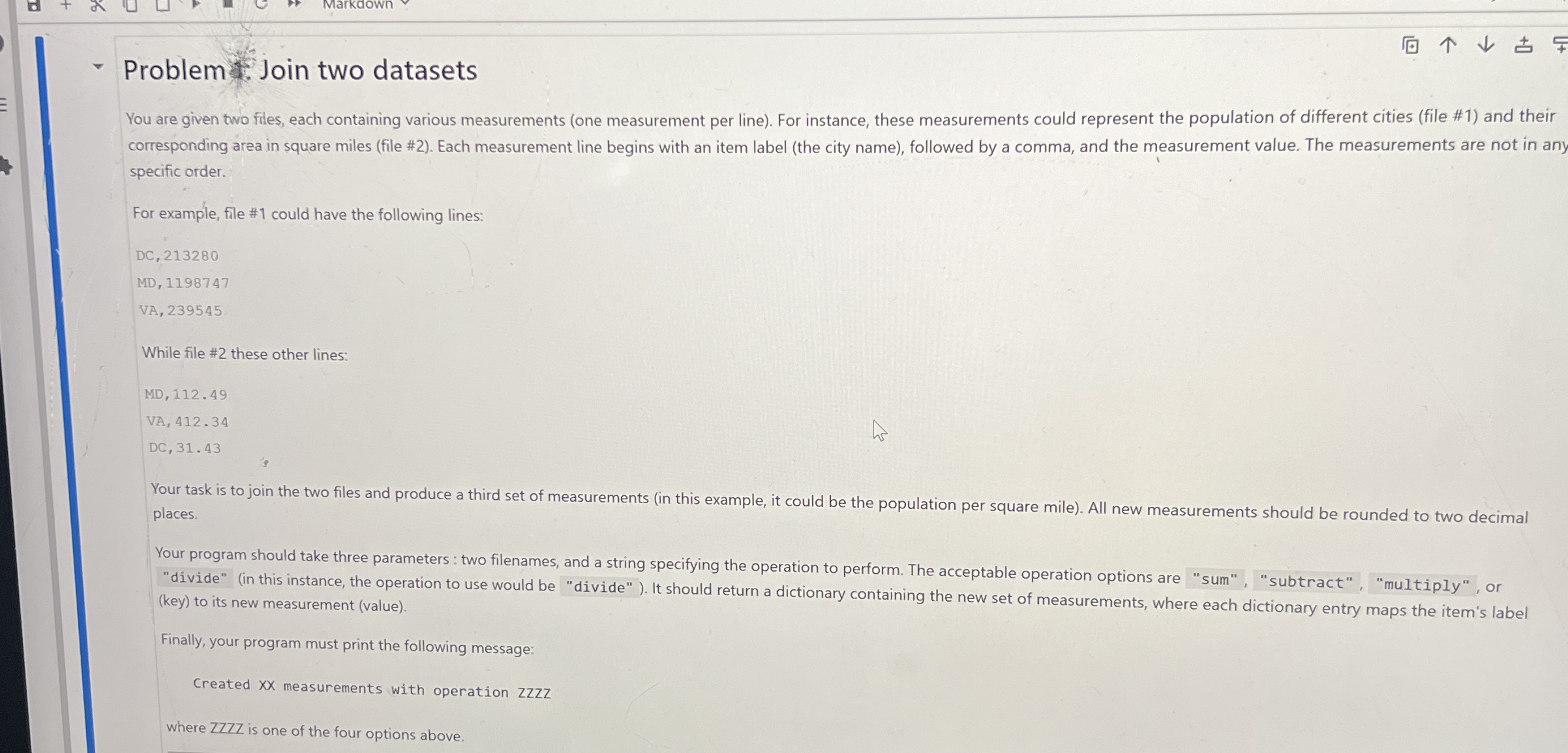 Markdown Problem : Join two datasets You are