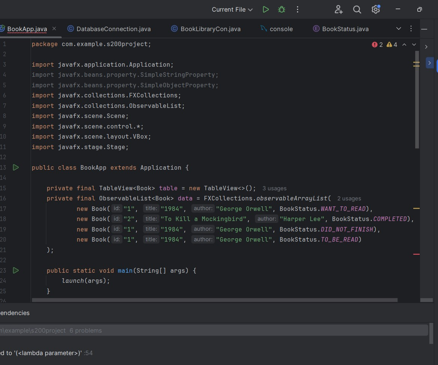 I created a book app in Java that tracks the