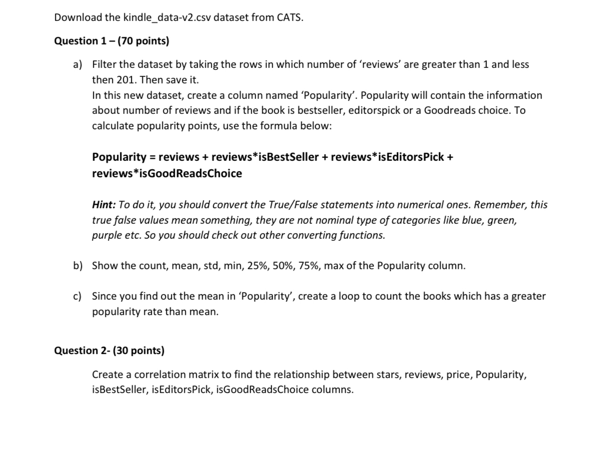 Download the kindle _ data - v 2 . csv dataset