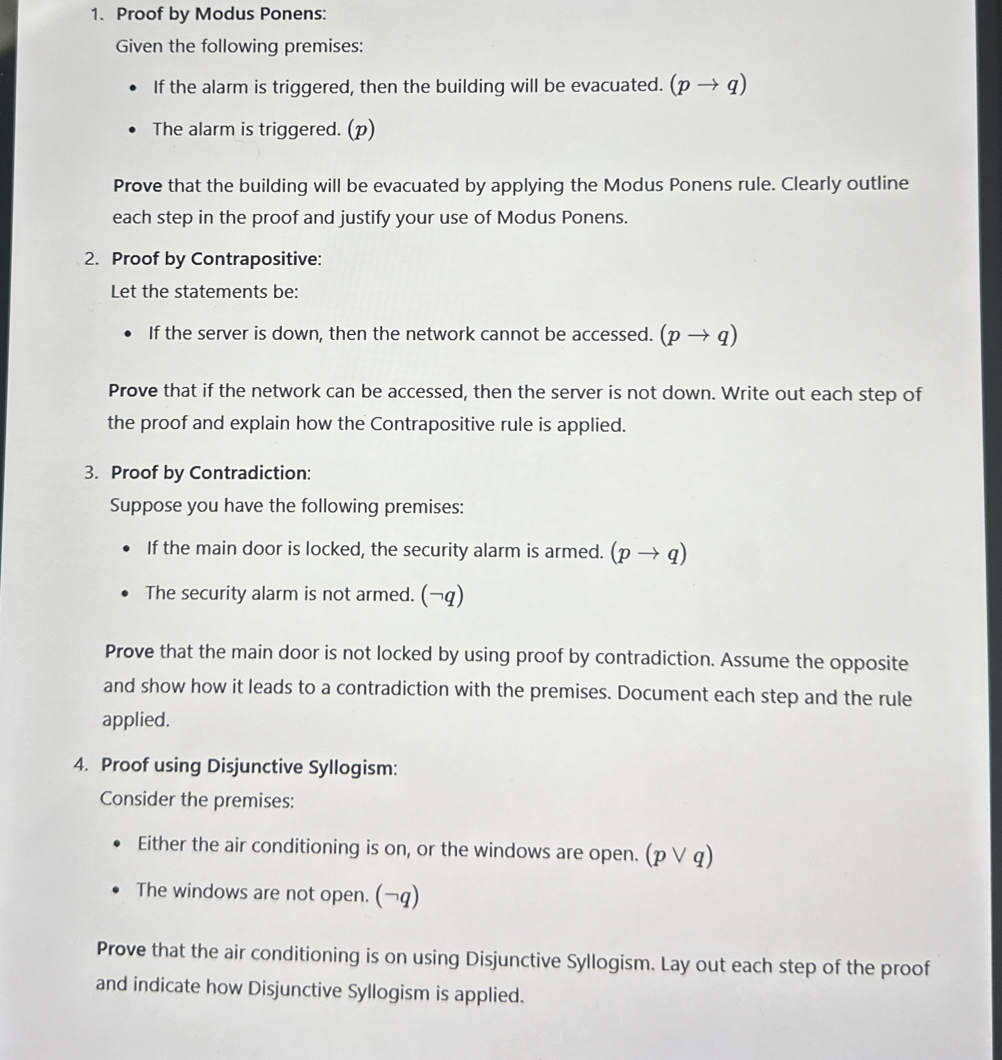 Proof by Modus Ponens: Given the following