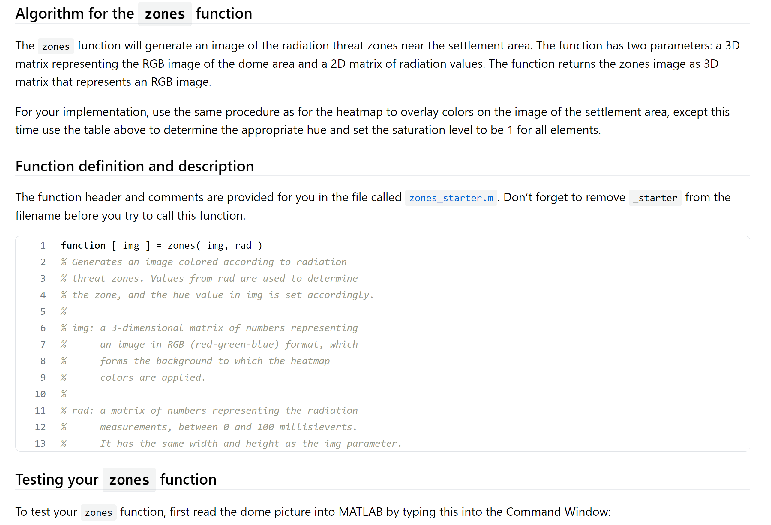 The function header and comments are provided for