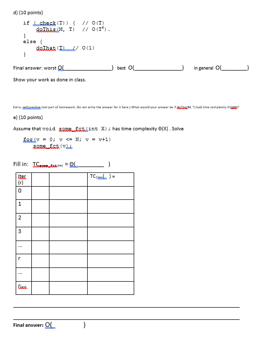 d ) ( 1 0 points ) f ) ( 1 0 points ) Assume that