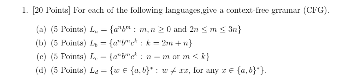 [ 2 0 Points ] For each of the following