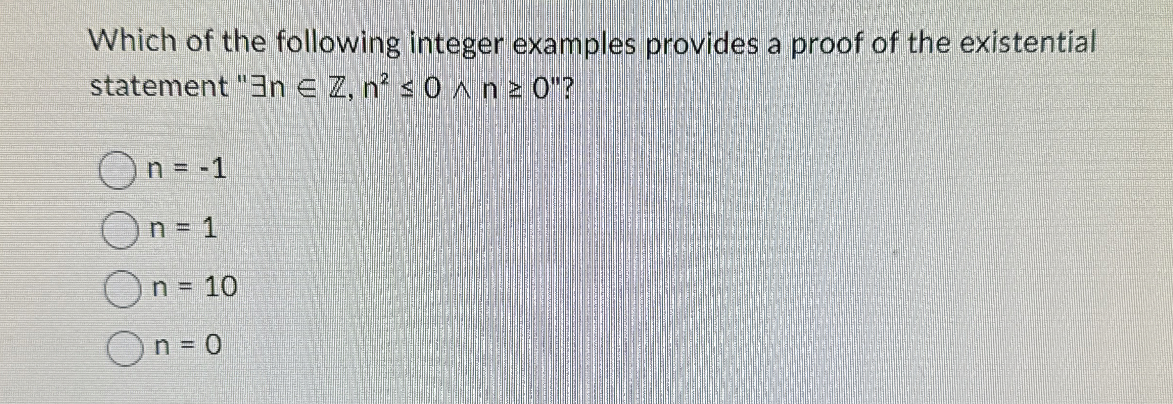 Which of the following integer examples provides