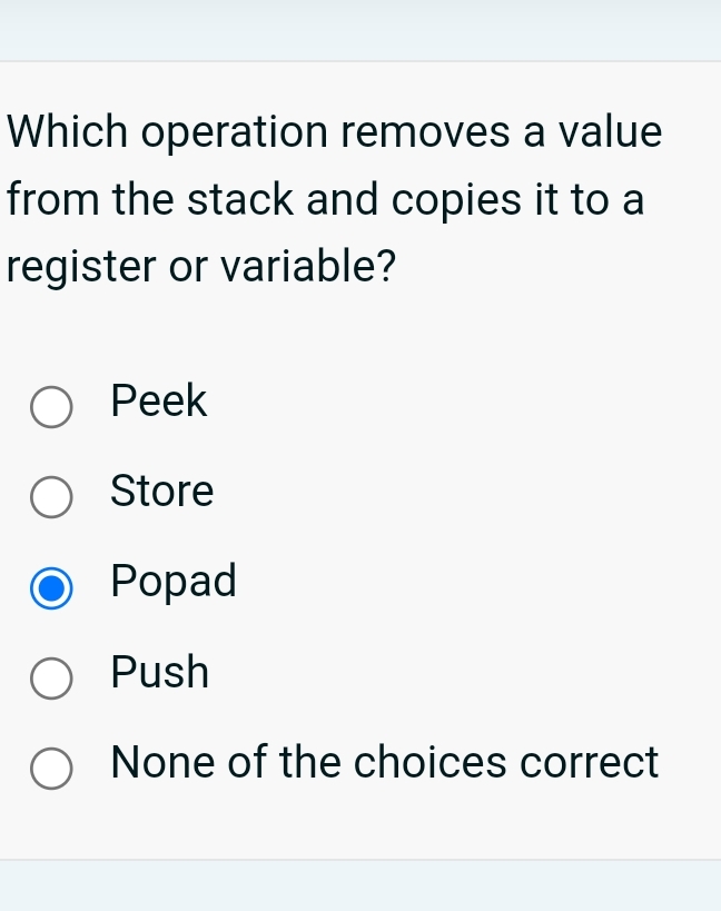 Which operation removes a value from the stack