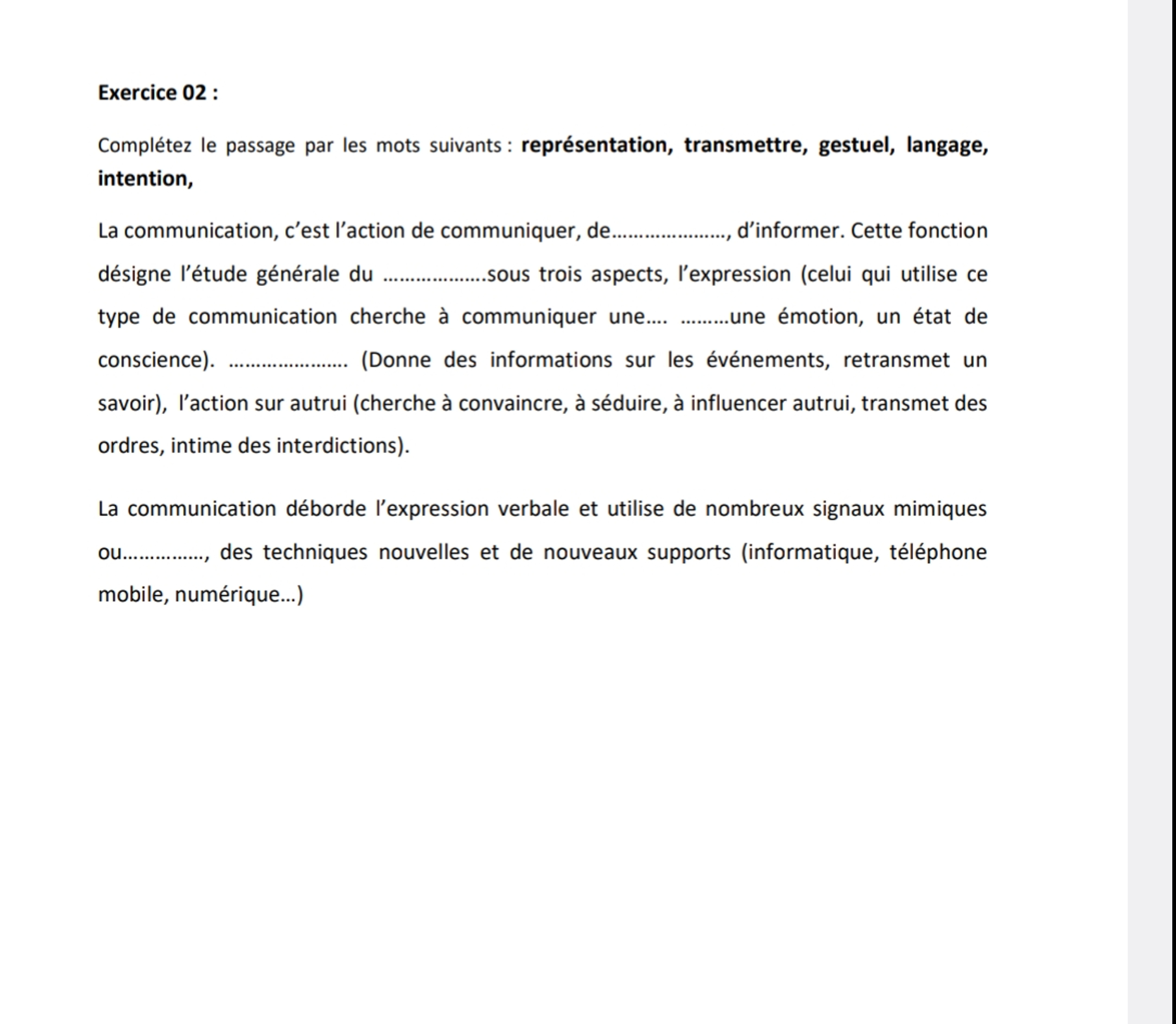 R pondre tes questionsExercice 0 2 : Compl tez le