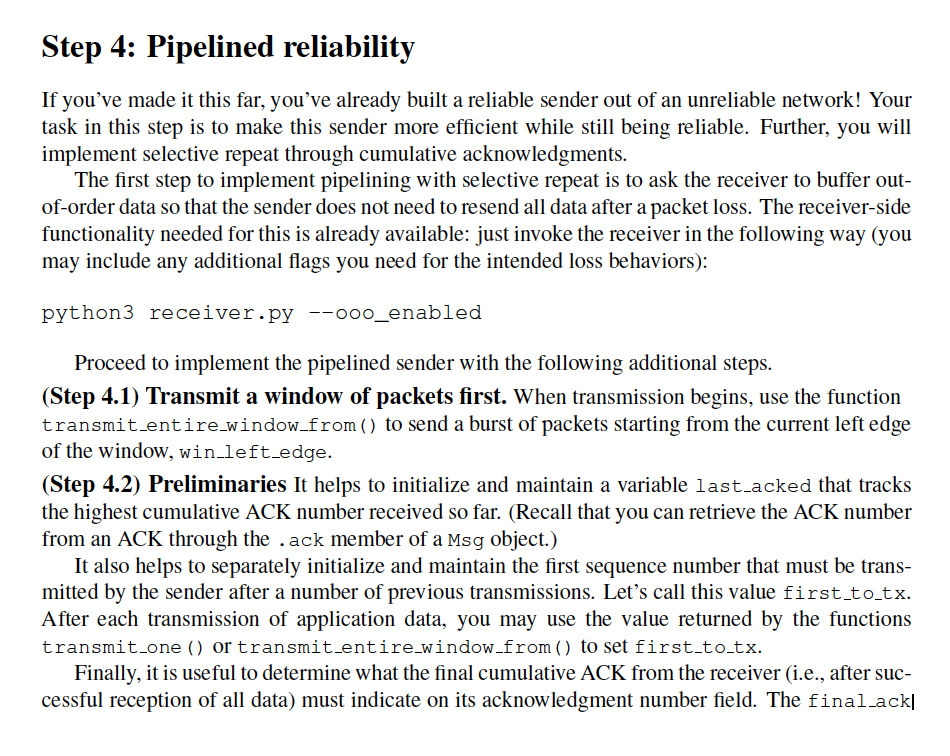 Step 4 : Pipelined reliability If you've made it
