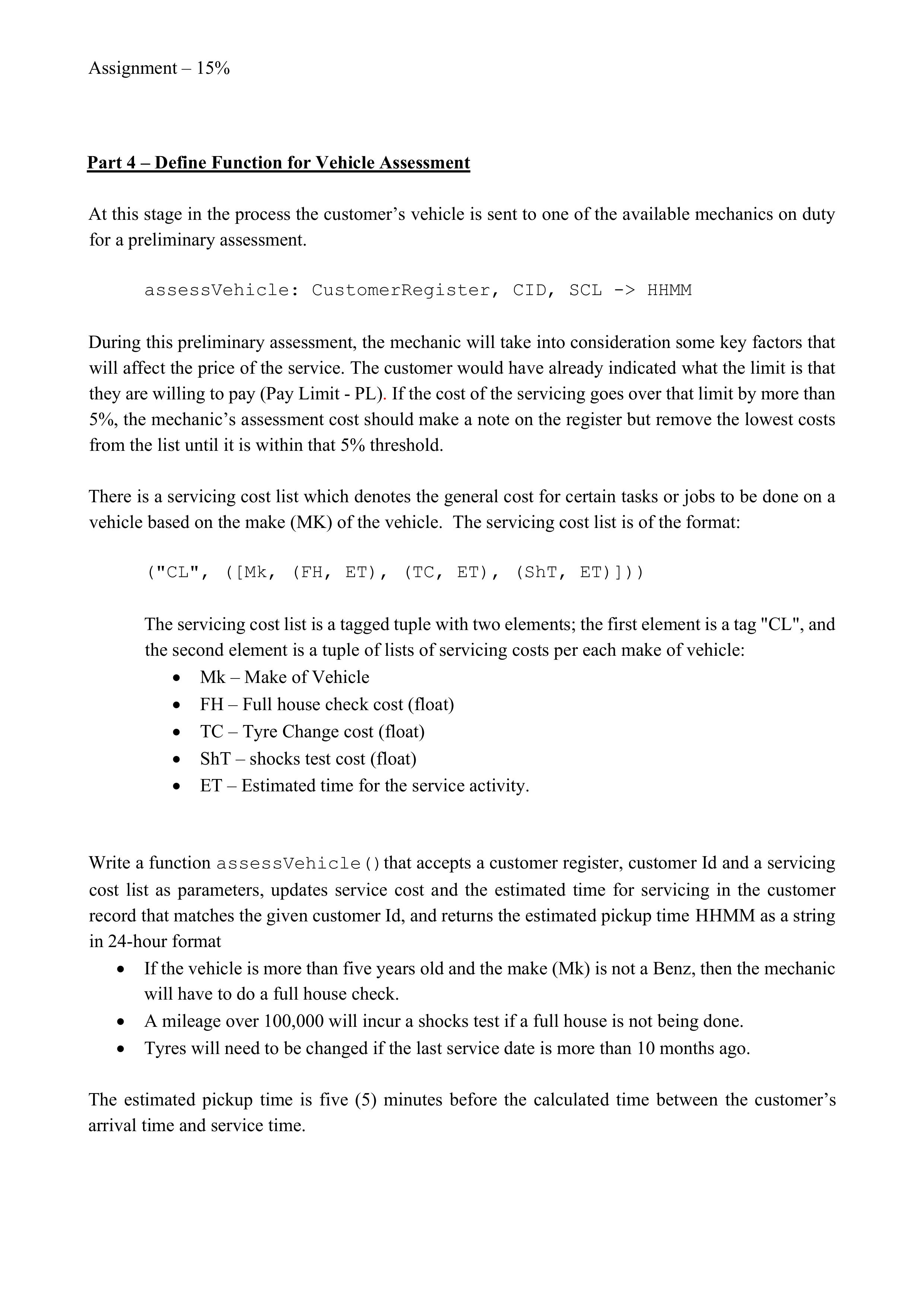 Part 4 - Define Function for Vehicle Assessment
