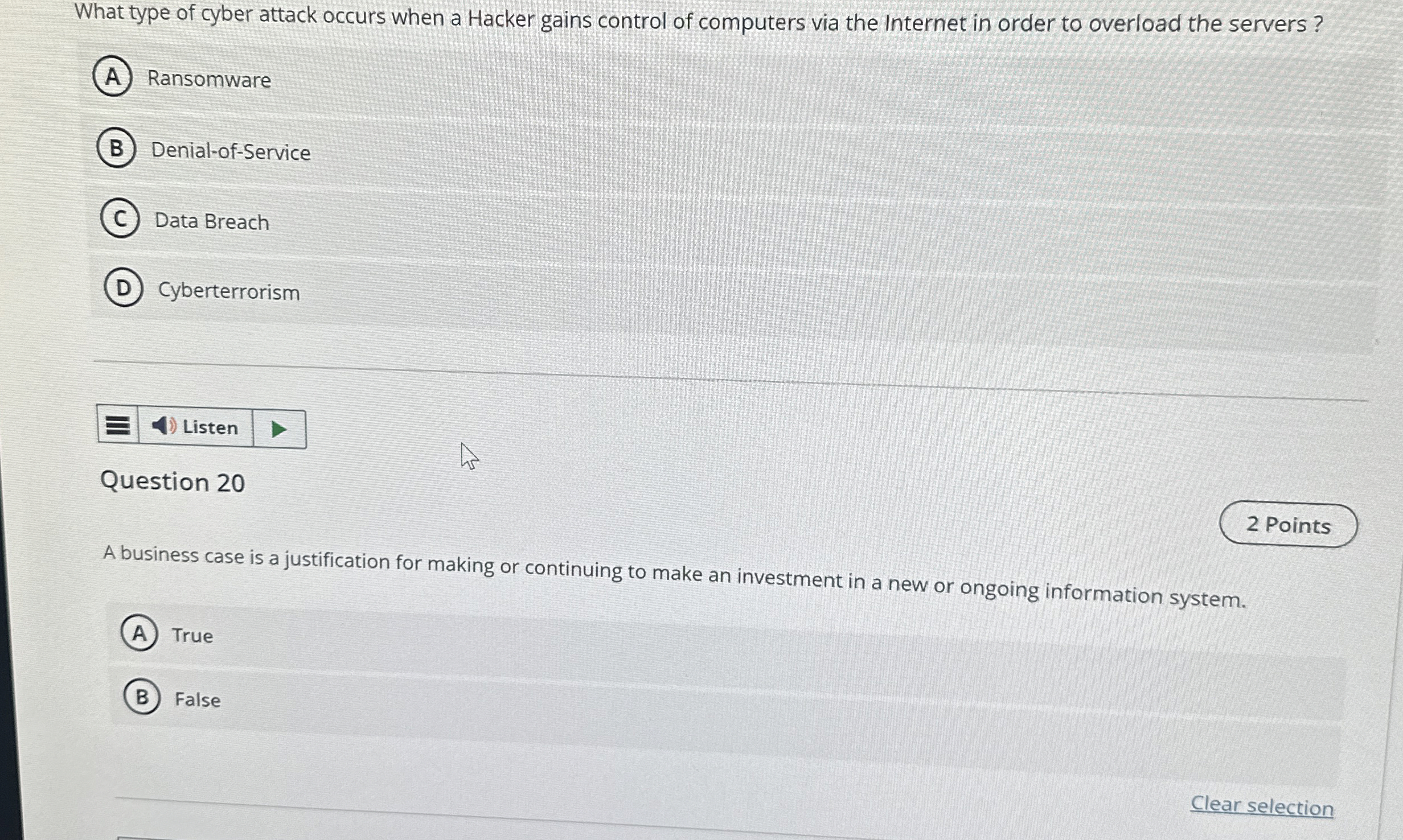 What type of cyber attack occurs when a Hacker